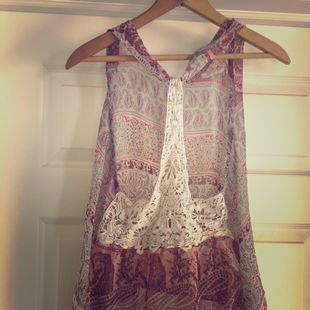 Transparent lace backed tank top